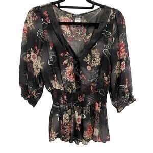 Vintage Wet Seal Sheer Peplum Peasant Blouse